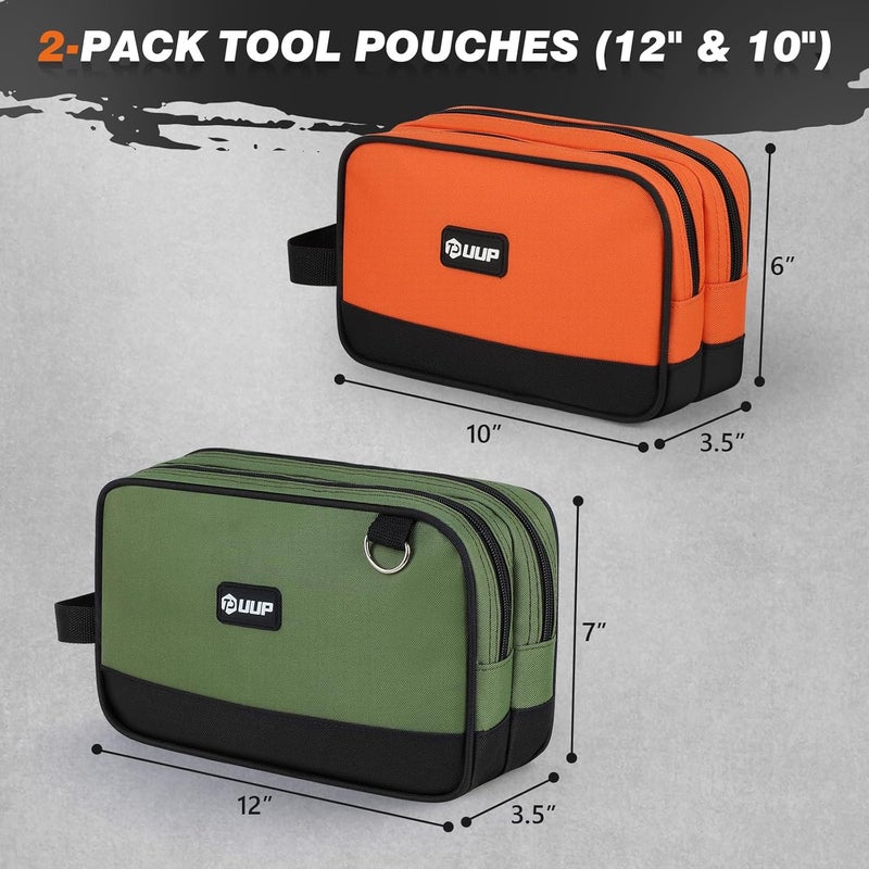 UUP 12 10" Small Tool Bag 2 Pack, Zipper Tool Pouch 2 Compartments, Utility ToolBag with Carrying Handle, Toolbox Organization, Screwdriver Storage Tool Box, Mechanic Men Dad Gifts, Orange/Green - Image 2